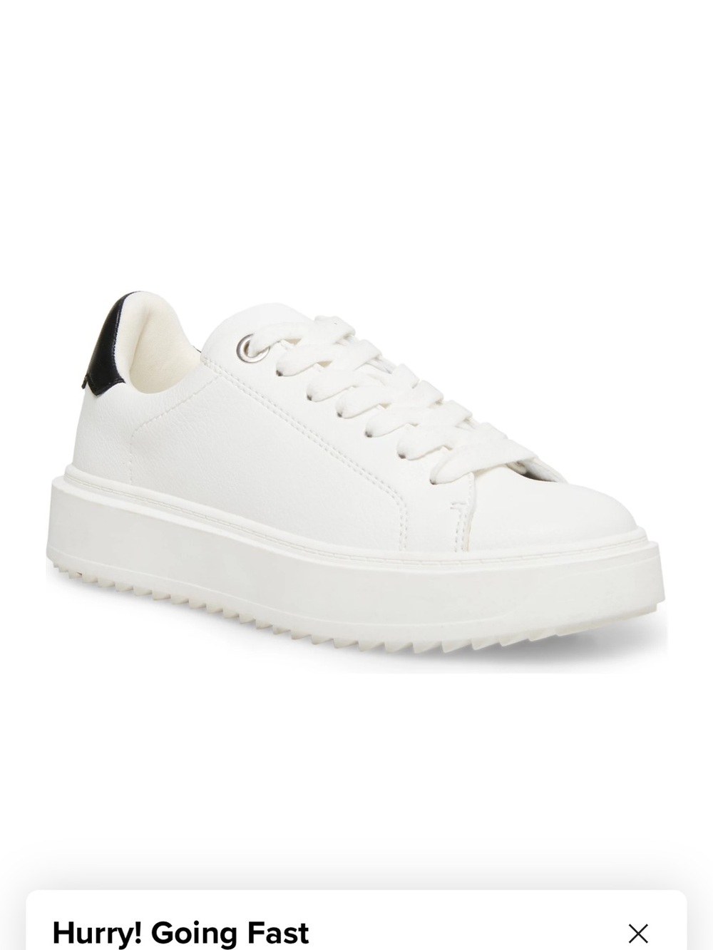 Steve Madden White Low-Top Platform Sneaker with Black Heel Tab